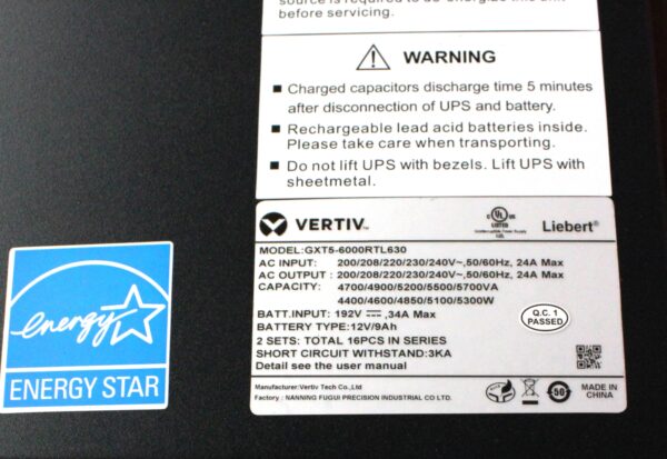 VERTIV Liebert | GXT5-6000RTL630 | On-line Double-Conversion Rack/Tower UPS - Image 2